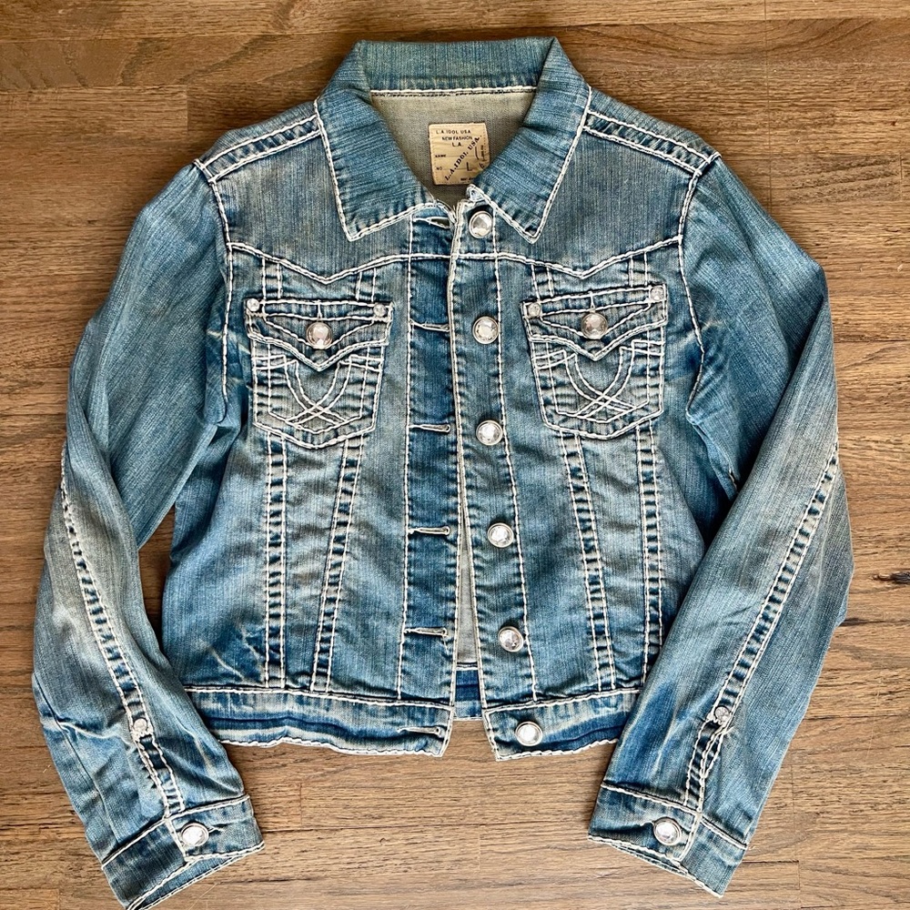 L.A. idol Light Blue Distressed Denim Jacket